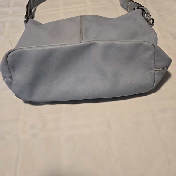 Tignanello Light Blue-Gray Genuine Leather Handbag Outer Zippered Pouch Pockets - Picture 5 of 16